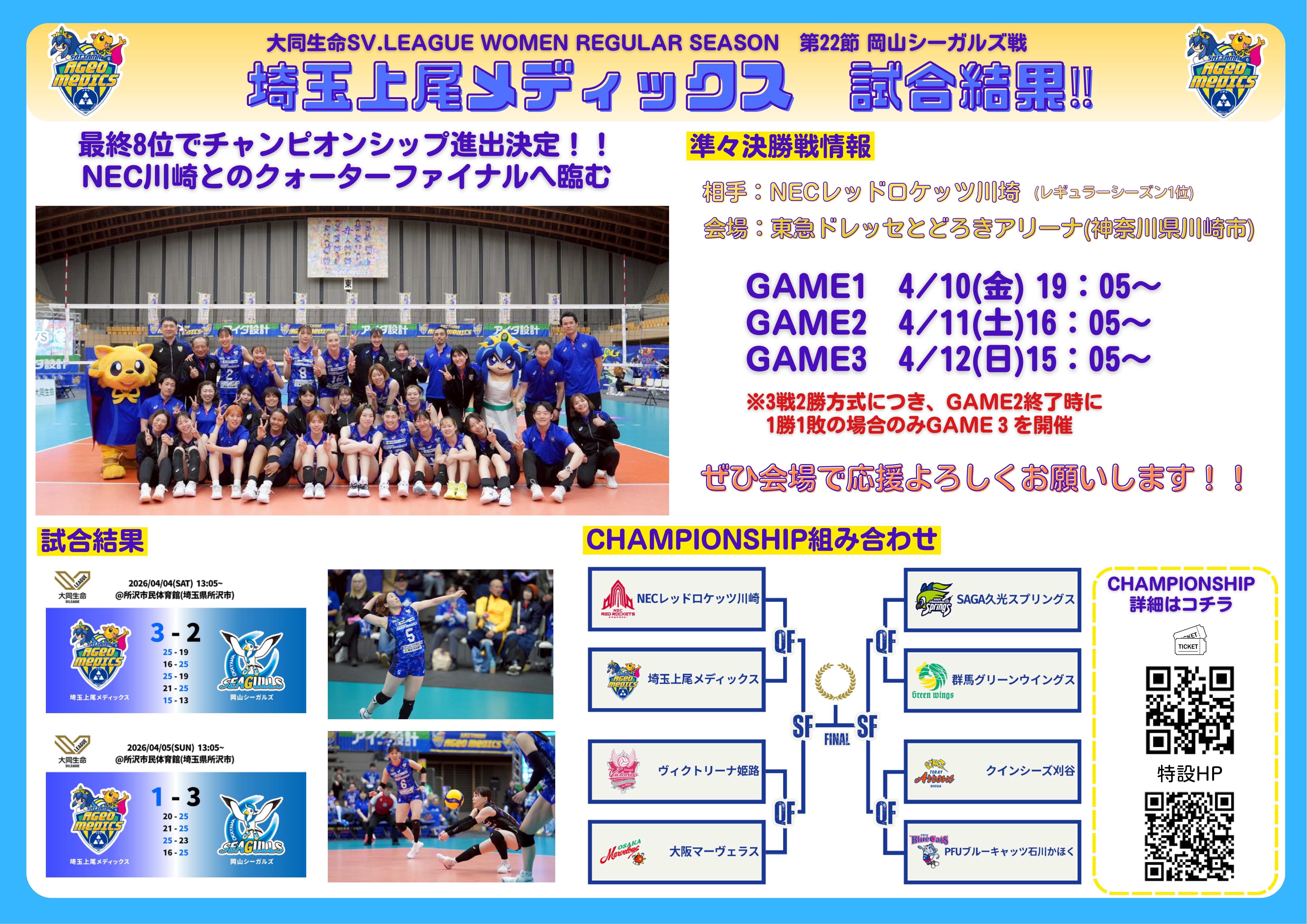 埼玉上尾メデックスデンソー岡山シーガルズ戦