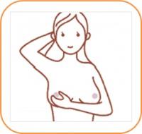 乳がん自己検診(片腕をあげて反対の手でチェック)